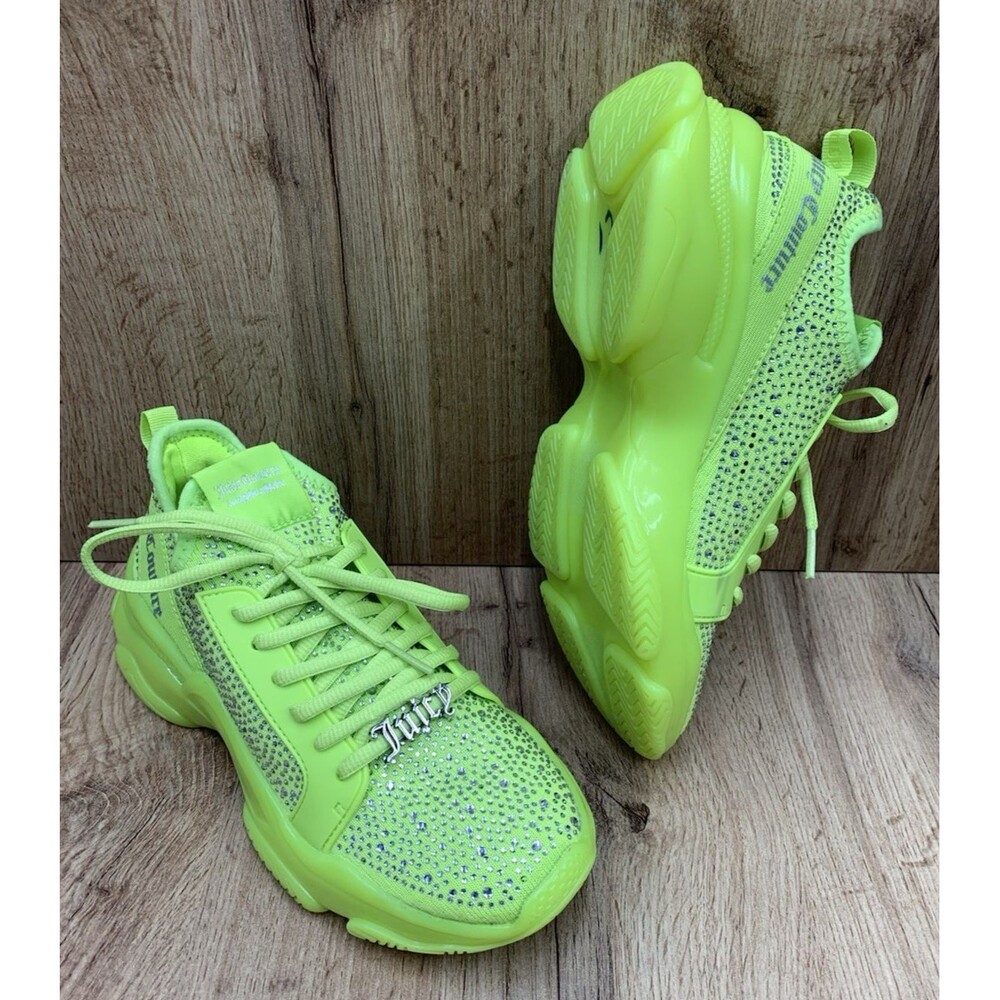Juicy Couture Adana Sneakers Womens US 7 Neon Green Rhinestone Platform Shoes